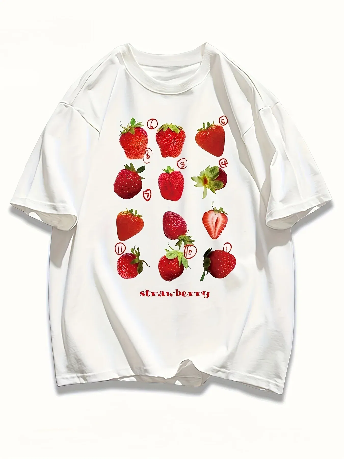 Color: Blue, Size: XXL - 100% Cotton Women T-shirt Cute Fresh Strawberries Printed Tee Shirt Summer Comfortable Loose Tops Street Fashion Female Clothes