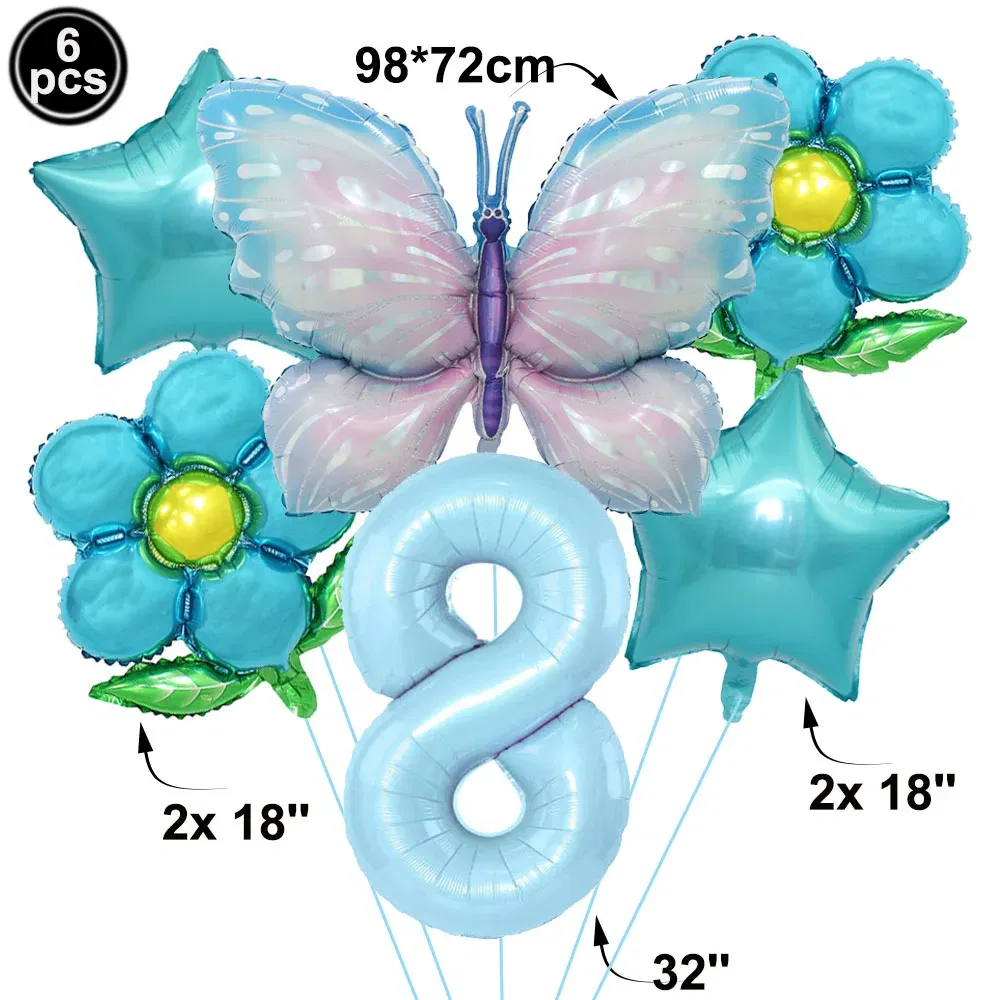 Color: black - Butterfly Balloon Set 32/40inch Number Balloon Princess Garden Decoration Girl Fairy Birthday Party Balloon