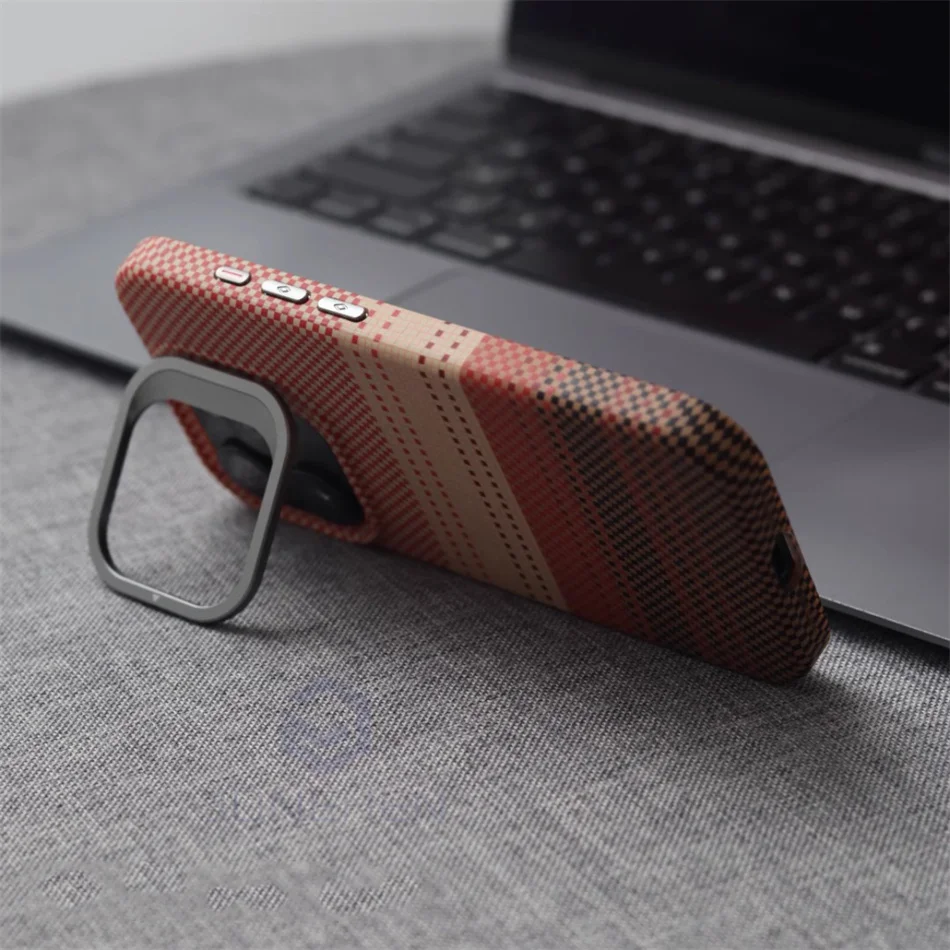 Color: PURPLE, Material: Plastic - Luxury Magnetic Stand Metal Lens Relief Carbon Fibre Pattern For Magsafe Case For iPhone 15 14 13 Pro Max Shockproof Back Cover