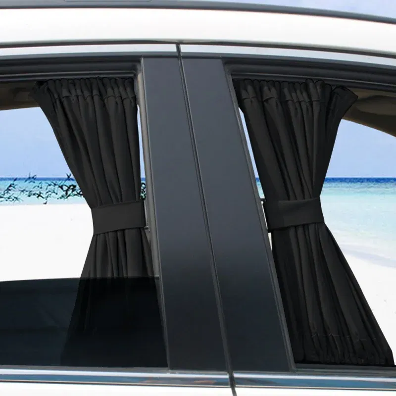 Color: MULTI - 2pcs 50cm Car Sun Shade Side Window Curtain Auto Foldable Uv Protection Accessories Black Pure Cloth Auto Accessories