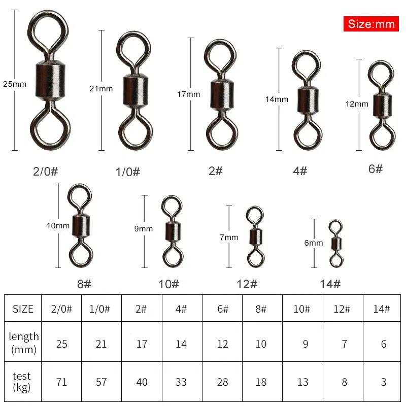 Color: Yellow - 50PCS/Lot Fishing Swivel Sizes Solid Connector Ball Bearing Snap Fishing Swivels Rolling Stainless Steel Beads