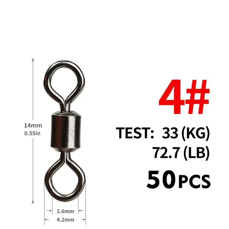Color: Yellow - 50PCS/Lot Fishing Swivel Sizes Solid Connector Ball Bearing Snap Fishing Swivels Rolling Stainless Steel Beads