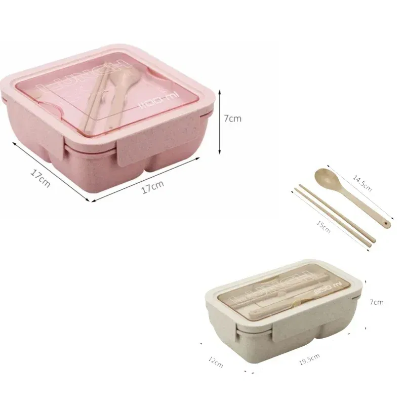 Color: green - 850/1100ML wheat straw lunch box bento box Microwave oven Students with lid canteen simple lunch box rectangular portable