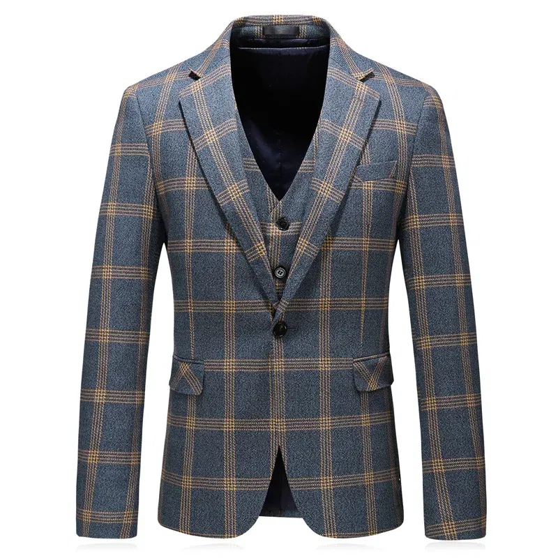 Color: Gold, Size: 4XL - High-End Three-Piece Men's Wedding Suit with Vest And Trousers Fashion Business Casual Groom's Dress All-In-One