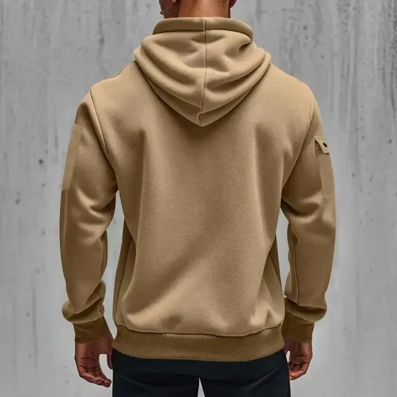 Color: Blue, Size: L - 2025 new men's zipper multi-pocket hoodie loose casual sweater suit spring and autumn European size new fashion print