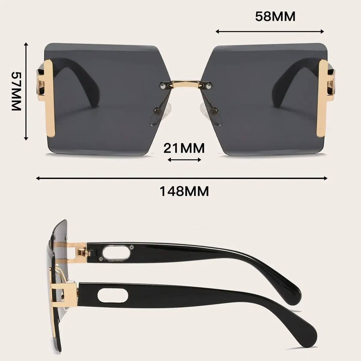 Frame Color: Gold, Lenses Color: Green - 1pair Square Sunglasses For Men And Women Rimless Cut Edge Retro Glasses Y2K Luxury Holiday Accessories Fashionable Sunscreen