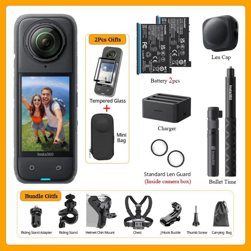 Bundle: Bundle1, Color: Blue, Ships From: CHINA - Top Insta360 X4 Now arrival 8K Waterproof 360 Action Camera, 4K Wide-Angle Video 2290mAh Battery Insta360 X4 Sport Camera