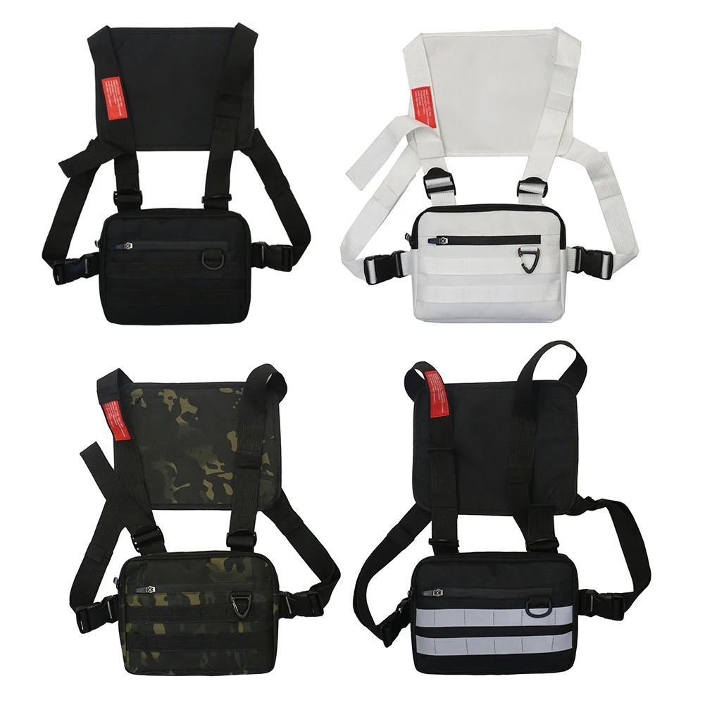 Color: Champagne - Multi-function Chest Bags Men Women Oxford Cloth Vest Hip-Hop Street Belt Pouch