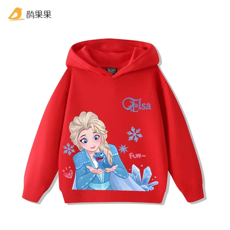Color: Khaki, Kid Size: 4T - Queen Elsa Surrounding Girls Autumn and Winter Hooded Sweatshirt Children Girl Children's Tops Cute Long-sleeved Coat