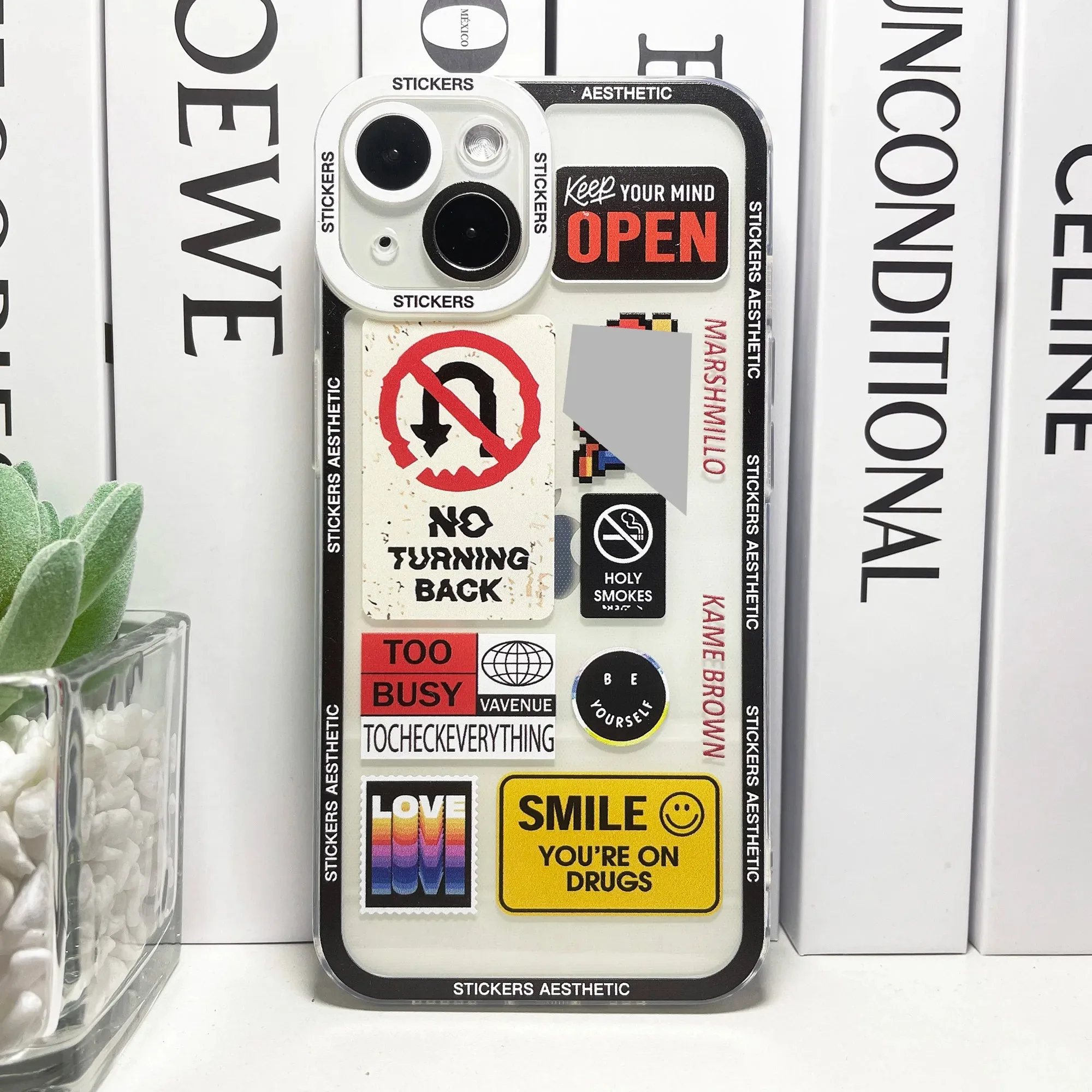 Color: Dark Grey, Material: PVC - Mix Labels Collage Stickers Aesthetic Phone Case For Samsung Galaxy S10 S20 S21 S22 S23 S24 FE Plus Ultra Note 20