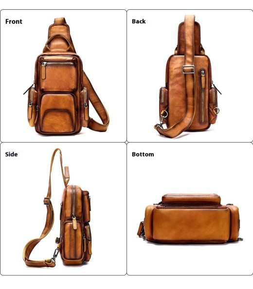 Men's Casual First Layer Cowhide Small Chest Bag