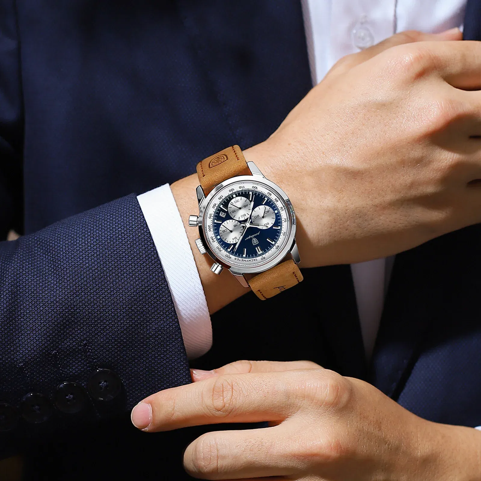 Color: Coffee - POEDAGAR Man Wristwatch Luxury Sport Genuine Leather Men Quartz Watch For Men Chronograph Waterproof Luminous Date Men's Watches