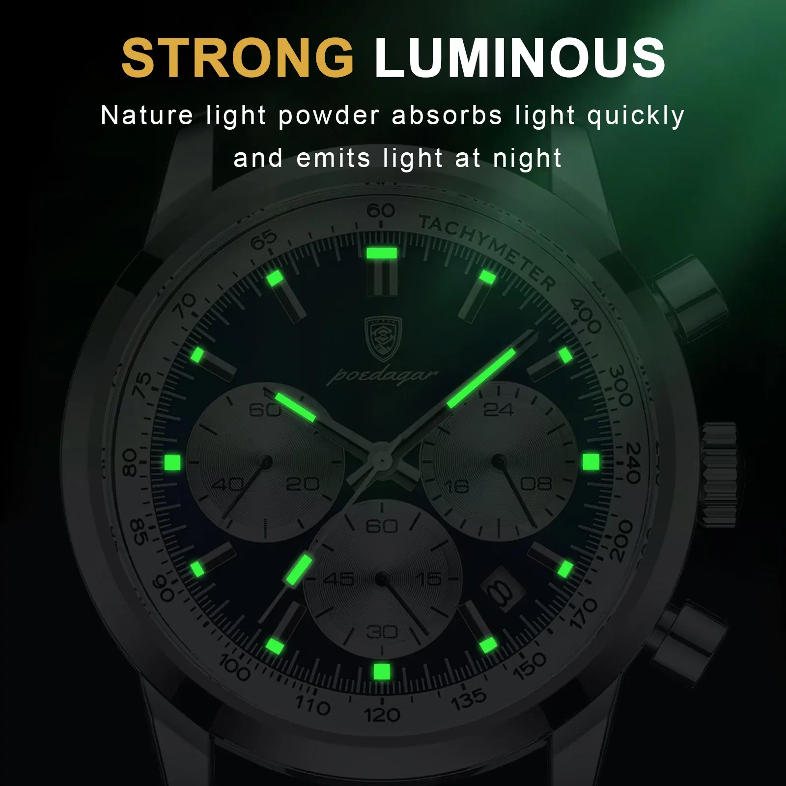 Color: Coffee - POEDAGAR Man Wristwatch Luxury Sport Genuine Leather Men Quartz Watch For Men Chronograph Waterproof Luminous Date Men's Watches