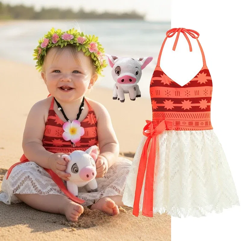 Color: Ivory, Kid Size: 4T - Little Girls Cospaly DISNEY Moana Kids Two Pcs Set Top +Pants Infant Vaiana Role Play Festival Princess Costume Casual Clothes