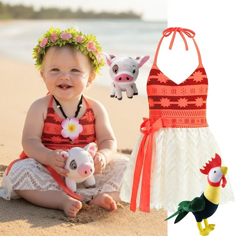 Color: Ivory, Kid Size: 4T - Little Girls Cospaly DISNEY Moana Kids Two Pcs Set Top +Pants Infant Vaiana Role Play Festival Princess Costume Casual Clothes