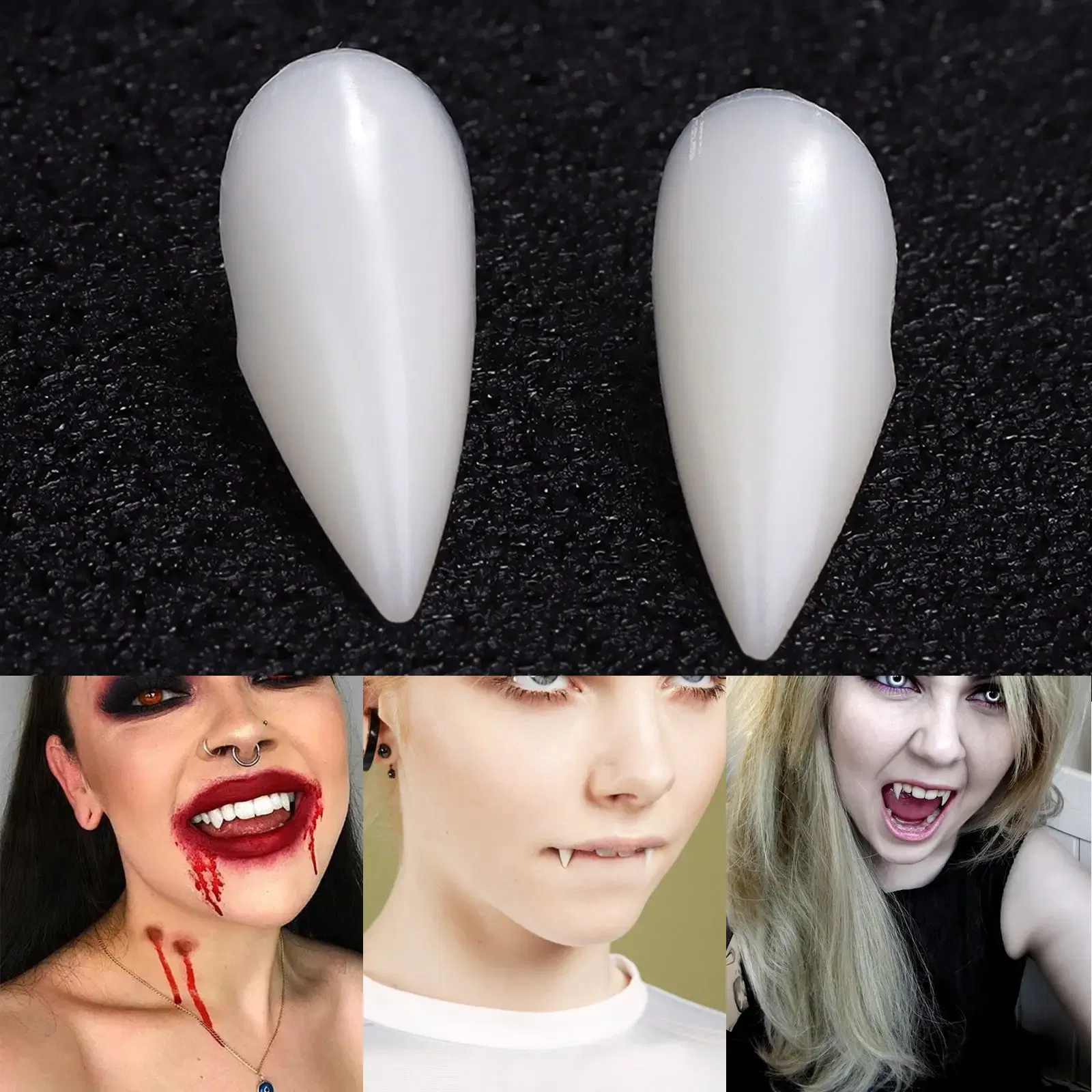 Color: Light Grey - Halloween Decoration Vampire Teeth Fangs Dentures Props Halloween Cosplay Props False Fangs With Solid Glue Halloween Props