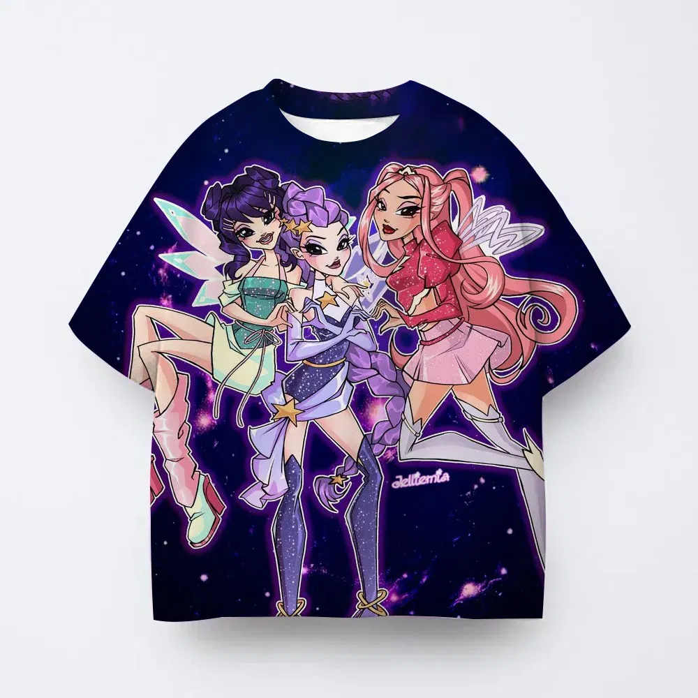 Color: black, Kid Size: 8 - Toddler Girl Clothes Kpop Demon Hunters Cartoon Tee Shirt Funny Gift for Fans Harajuku Cool Kids T-shirts Cotton Summer Tops