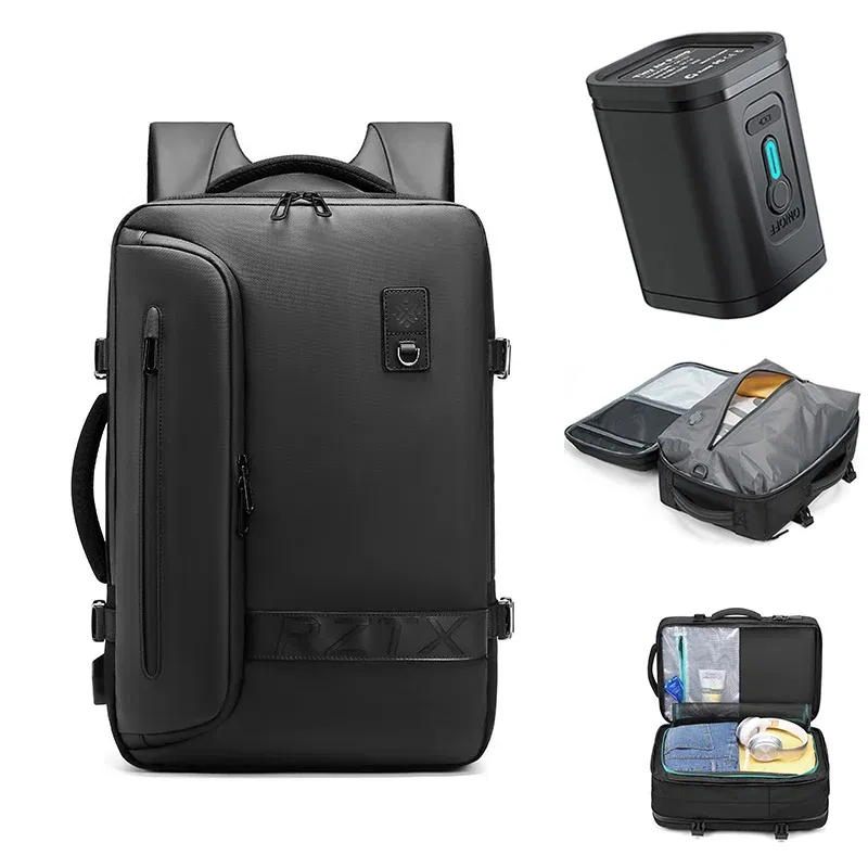 Color: Clear - Travel Men Expanded Laptop Backpack vacuum compression hiking Backpack USB charging Business Large Capacity Backpack For Pumps