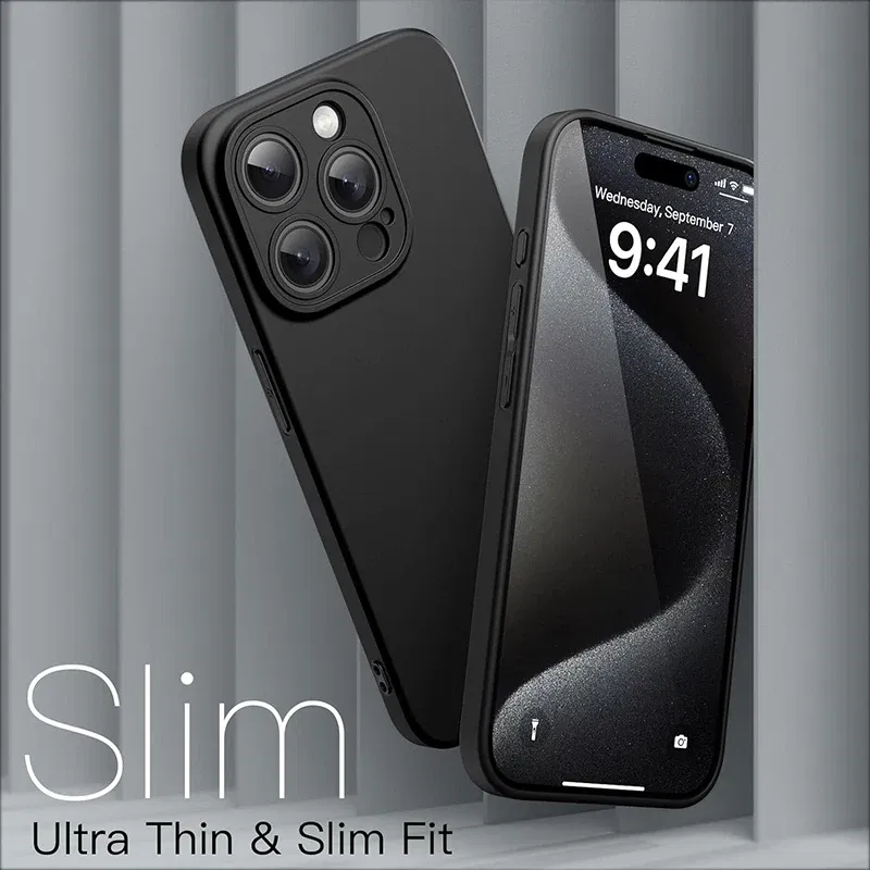 Color: black, Material: Denim - Matte Silicone Soft Case For iPhone 16 15 14 Plus 13 Mini Pro Max SE 2022 2020 Solid Black Slim Cover Fundas