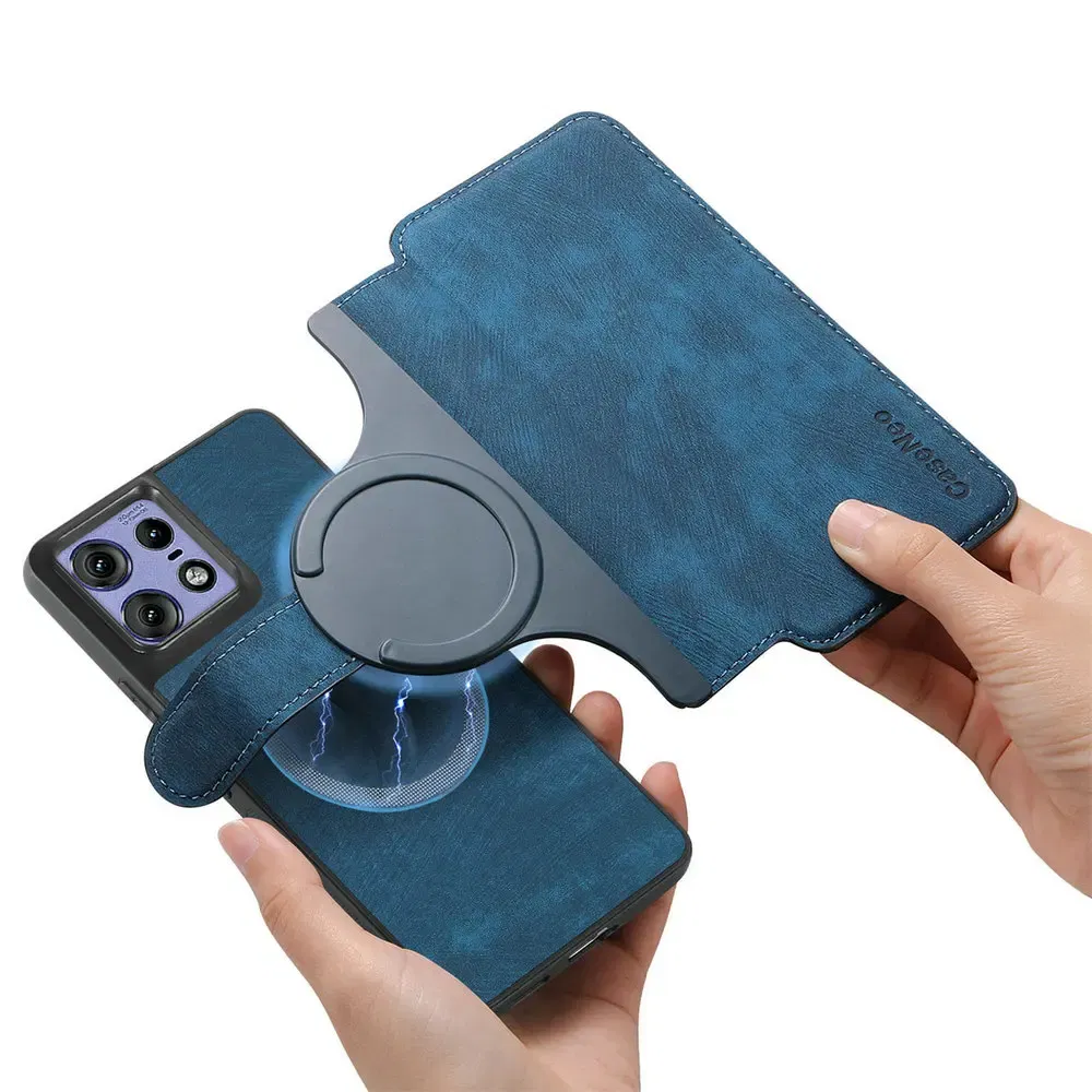 Color: Blue, Material: Wood - Edge 50 60 Fusion 5G Flip Case For Motorola Edge 60 Pro 2In1 Detachable Leather Wallet Funda Moto Edge 50 Neo 60 Pro S50 Cover