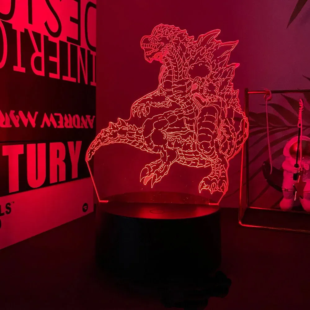Color: Yellow, Emitting Color: BROWN - Hot Toys Godzilla 3D Acrylic Night Light 16 Colors Dimmable USB Desk Lamp Birthday Gift for Boys and Girls Christmas Gift