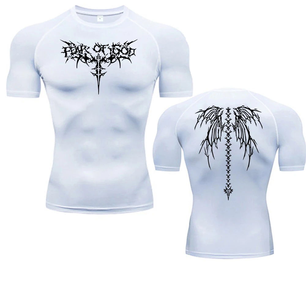 Color: Silver, Size: XL - Men's Compression Shirt Anime Print Gym Sport Quick Dry Gym TShirts Fitness Athletic Undershirts Elasticity Tops Tee Summer Male