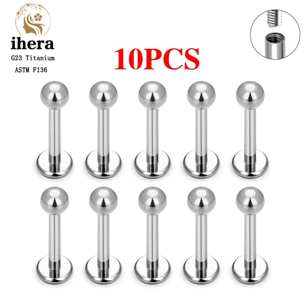 Metal color: Light Yellow Color, Ships From: CHINA, Main Stone Color: WHITE - 10PCS G23 Titanium Labret Piercing Lip Ring 16G F136 Internal Thread Nose Stud Earring Tragus Helix Cartilage Piercing Jewelry
