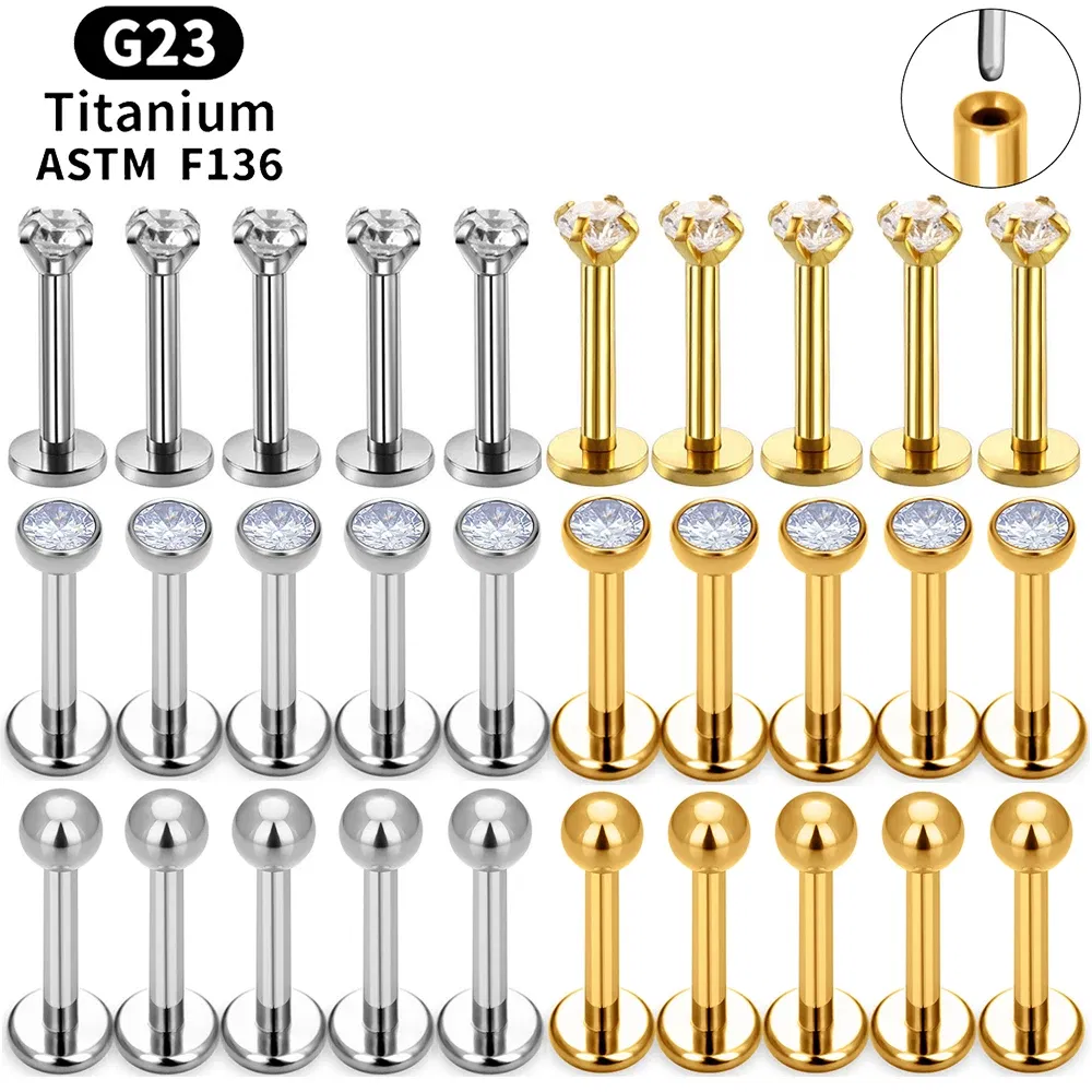 Metal color: Rhodium Plated, Ships From: CHINA, Main Stone Color: MULTI - 10PCS ASTM F136 G23 Titanium Piercing Labret Lip Ring Stud Earring CZ Ear Tragus Cartilage Helix Daith Pierc Jewelry 16/18/20g