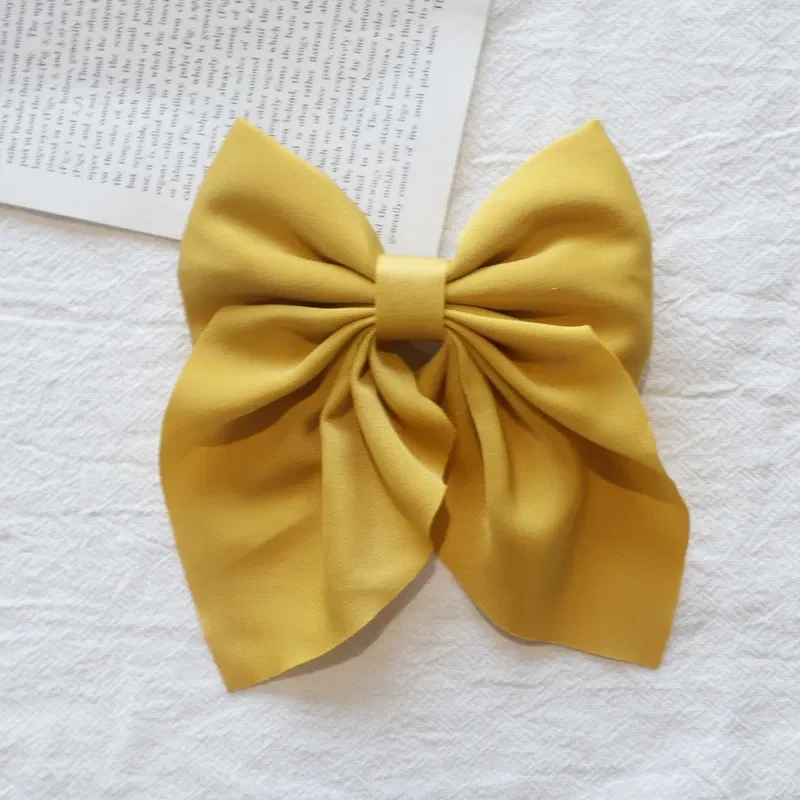Color: WHITE - Elegant Bow Ribbon Hair Clip Fashion Simple Solid Satin Spring Clip Hair Pin Retro Headband with Clips Girls Hair Accessories