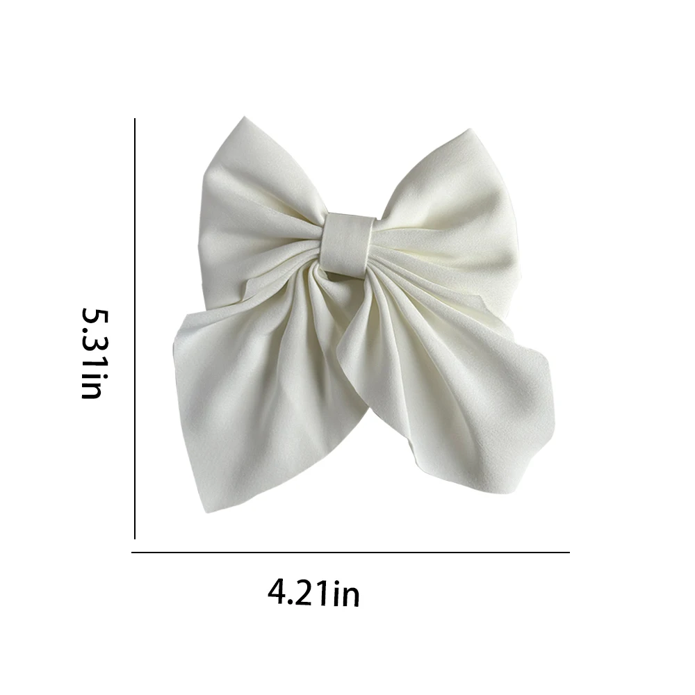 Color: WHITE - Elegant Bow Ribbon Hair Clip Fashion Simple Solid Satin Spring Clip Hair Pin Retro Headband with Clips Girls Hair Accessories