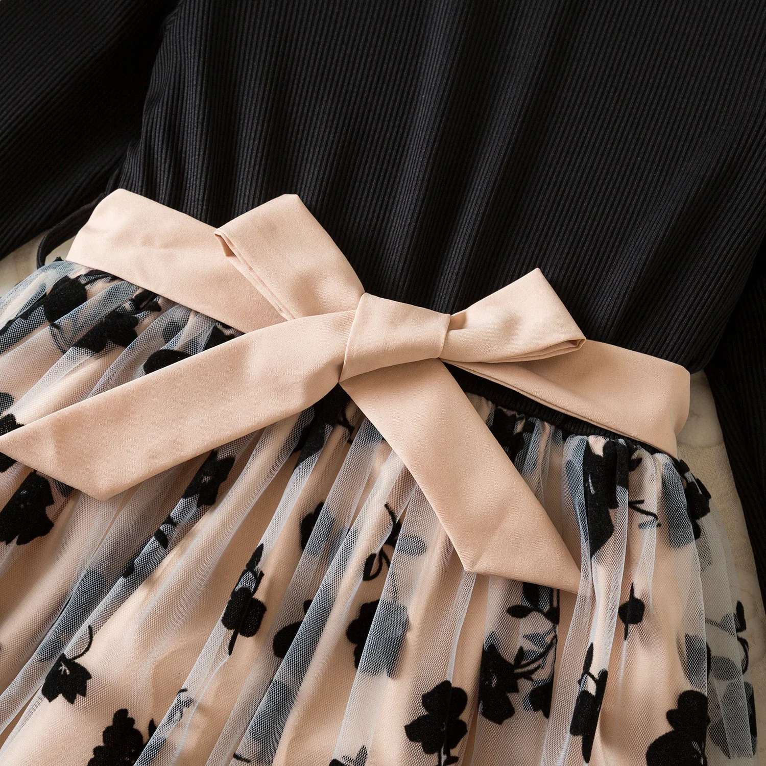 Color: Beige, Kid Size: 4T - Spring Autumn Full Sleeve Dress for Girls 3 to 8 Yrs Flower Girl Dress Children's Casual Clothing New Long Seelve Princess Dress