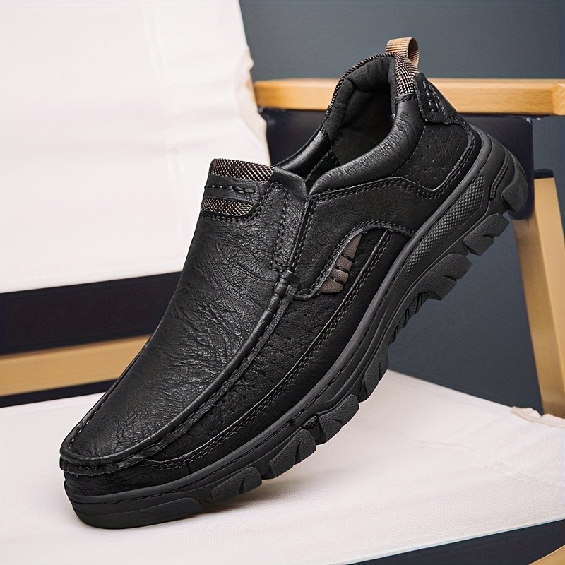 CLOHOO Men's Stitching Leather Casual Loafers