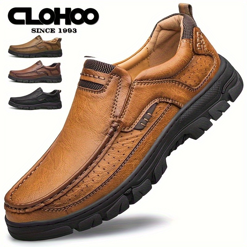 CLOHOO Men's Stitching Leather Casual Loafers