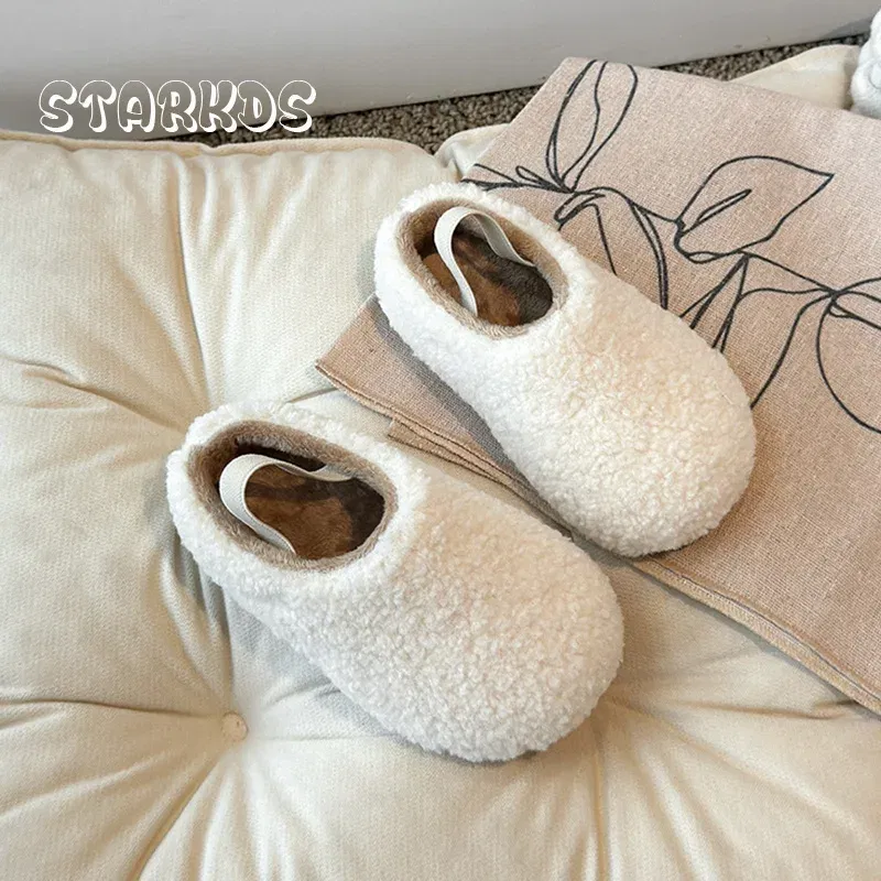 Color: WHITE, Shoe Size: 28.5 - Teddy Fur Mule For Baby Kids Winter Warm Plush Slipper Toddler Child Casual Pull-on Fluffy Cotton Shoe with Back Elastic Strap