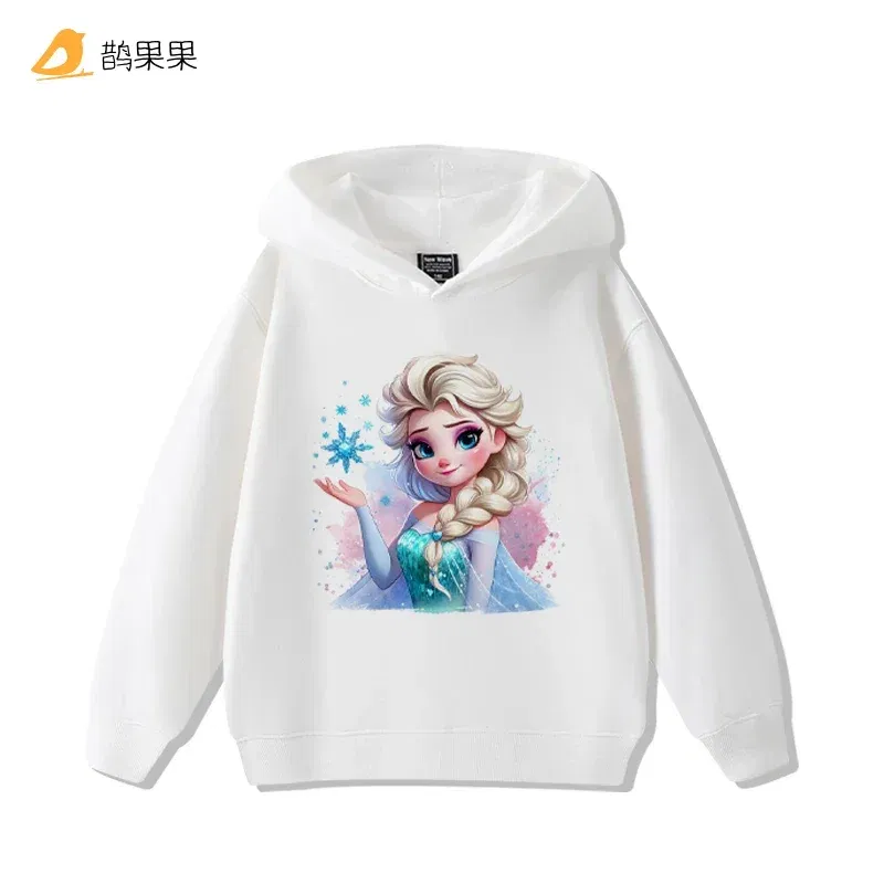 Color: Blue, Kid Size: 2T - Queen Elsa Surrounding Girls Autumn and Winter Hooded Sweatshirt Children Girl Children's Tops Cute Long-sleeved Coat