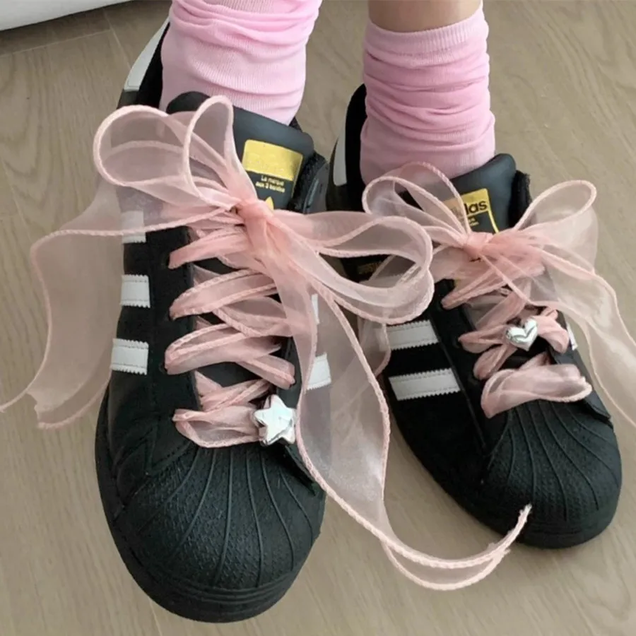 Color: Gold, Length: 140cm - 4cm Wide Festoon Fishtail Organza Shoelaces Wave Chiffen Fall Winer Bow Laces Beauty White Casual Sneaker DE Training Shoes Lace