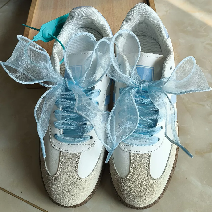 Color: Gold, Length: 140cm - 4cm Wide Festoon Fishtail Organza Shoelaces Wave Chiffen Fall Winer Bow Laces Beauty White Casual Sneaker DE Training Shoes Lace