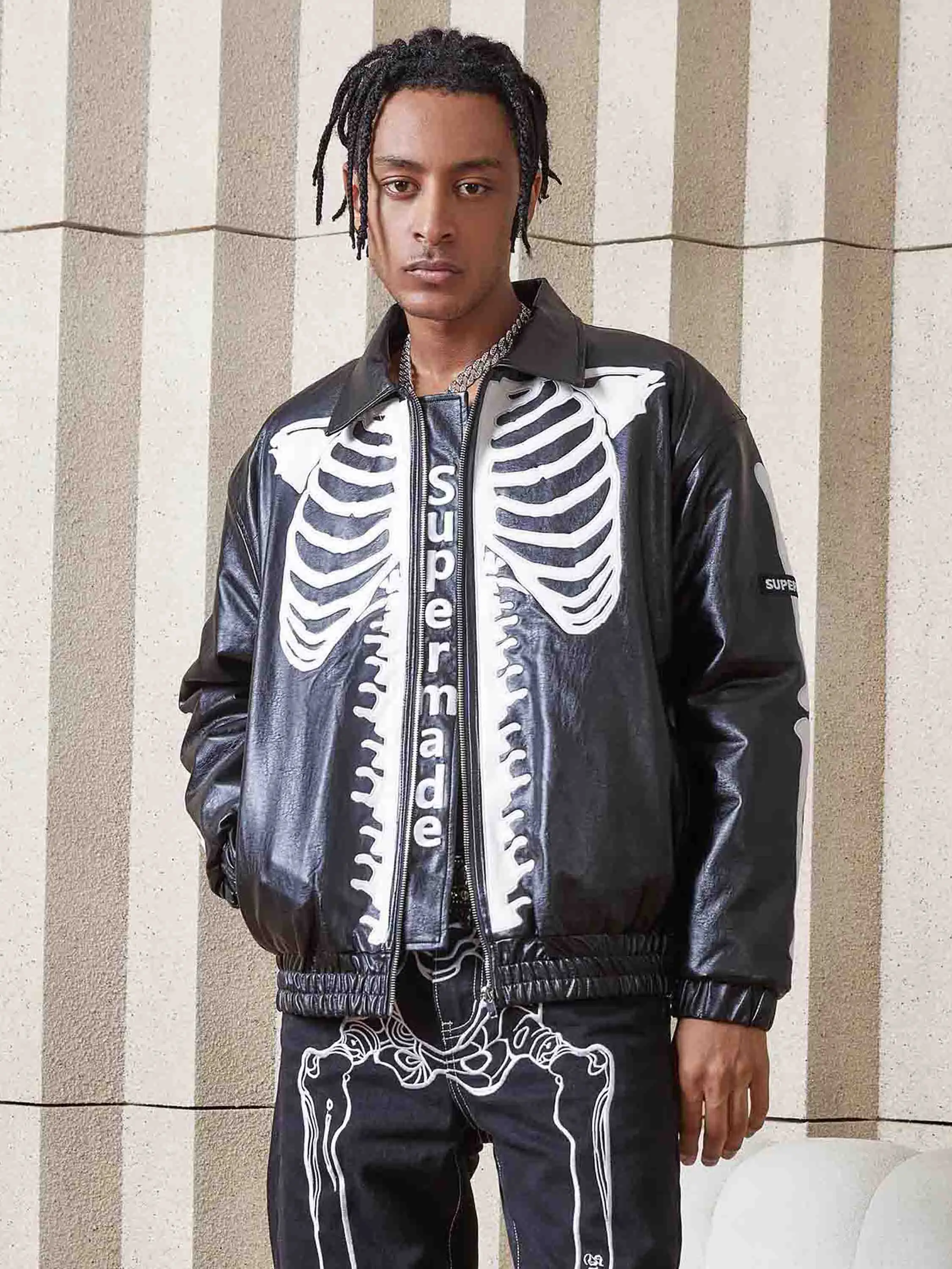 Color: black, Size: S - Men's Leather Jacket Fashion Embroidery Artificial Leather Coats Winter Casual Motorcycle Biker Pu Leather Outwear Male Clothing