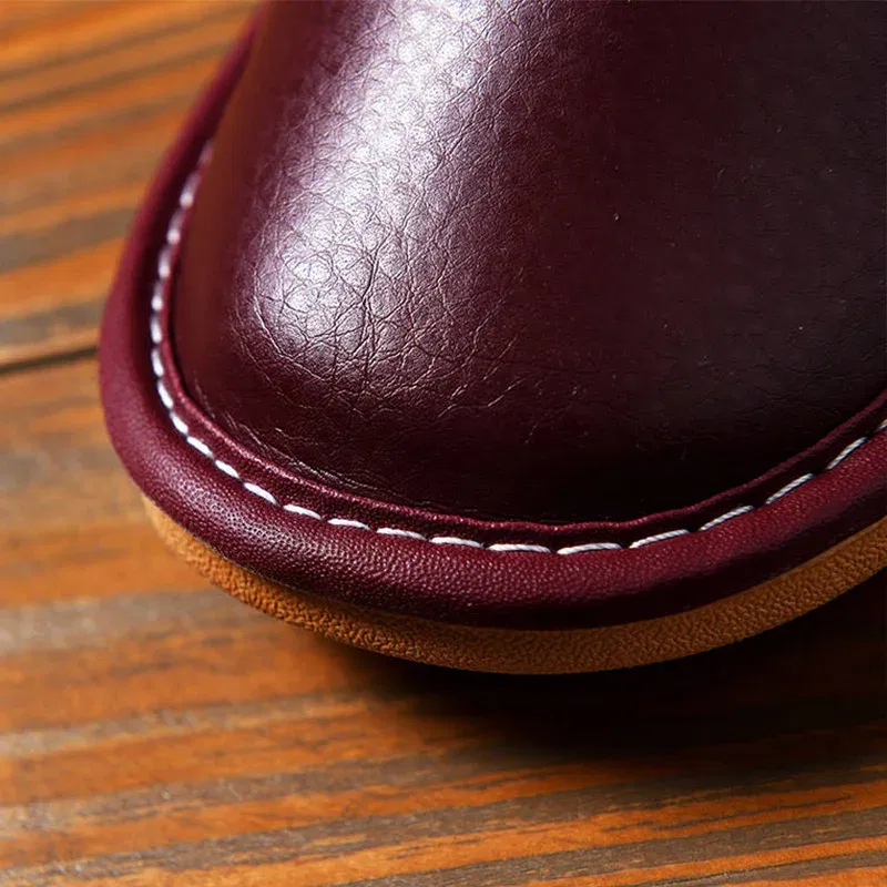 Color: Lavender, Shoe Size: 6 - Mens Bedroom Leather Slippers Unisex Black Home Shoes Big Size 47 48 Man's Slippers Indoor Comfy Males Slides Family Flats Shoes