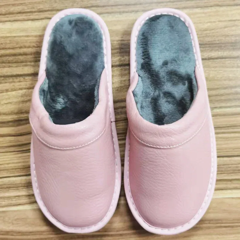 Color: Lavender, Shoe Size: 6 - Mens Bedroom Leather Slippers Unisex Black Home Shoes Big Size 47 48 Man's Slippers Indoor Comfy Males Slides Family Flats Shoes