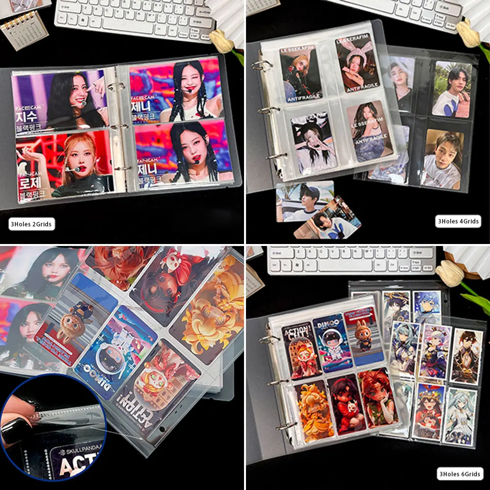 Color: Red - A5 3/7 Ring Photocards Binder Sleeve 1/2/4/6 Pockets Clear Acid Free 6x4 Photo Album Refill Pages Trading Card Postcard Sleeve
