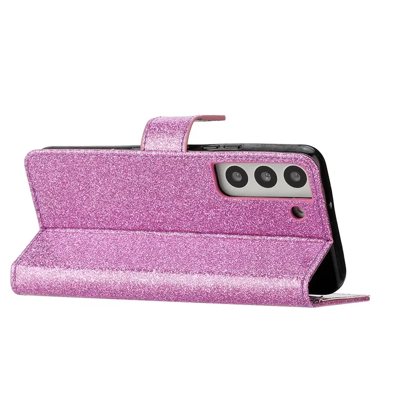 Color: Silver, Material: leather - Wallet Glitter Case For Samsung Galaxy S24 FE S23 Ultra S22 Plus S21 S20 A13 A14 A15 A16 A53 A54 A55 A34 Flip Luxury Leather