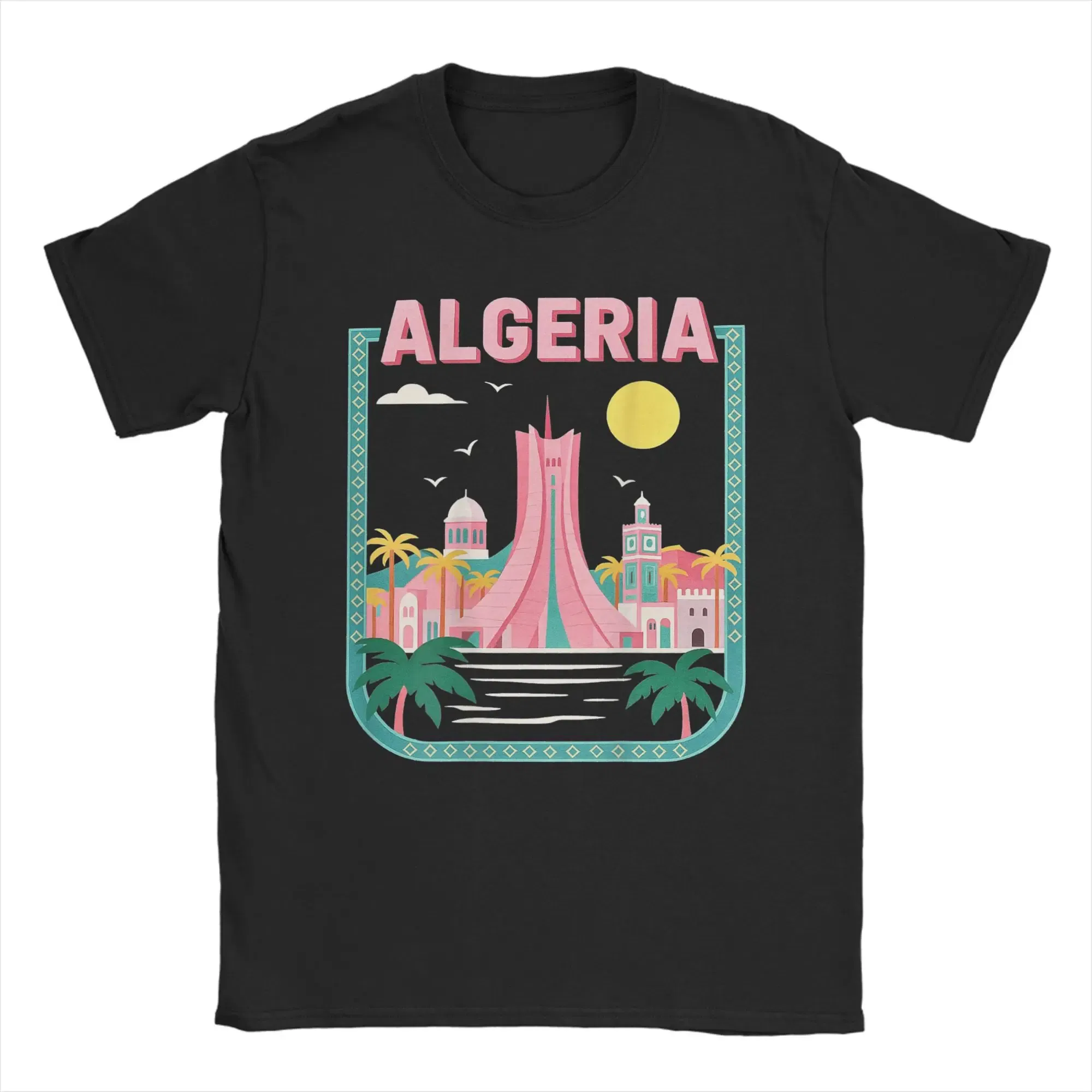 Color: black, Size: S - Men Algeria DZ City Algerian T Shirts Africa Arab Pure Cotton Clothes Hipster Short Sleeve Crewneck Tees Gift Idea T-Shirt