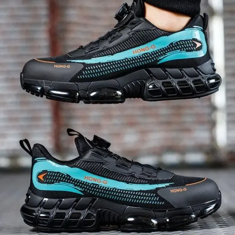 Size: 38, Color: Blue - Rotary Buckle Work Sneakers Protective Shoes Safety Industrial Puncture-Proof Anti-smash Steel Toe Shoes