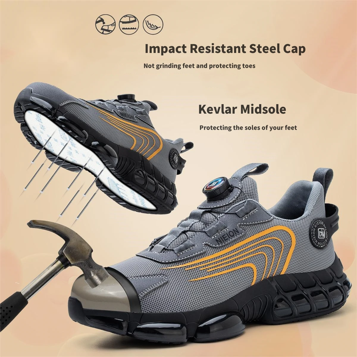 Size: 38, Color: Blue - Rotary Buckle Work Sneakers Protective Shoes Safety Industrial Puncture-Proof Anti-smash Steel Toe Shoes
