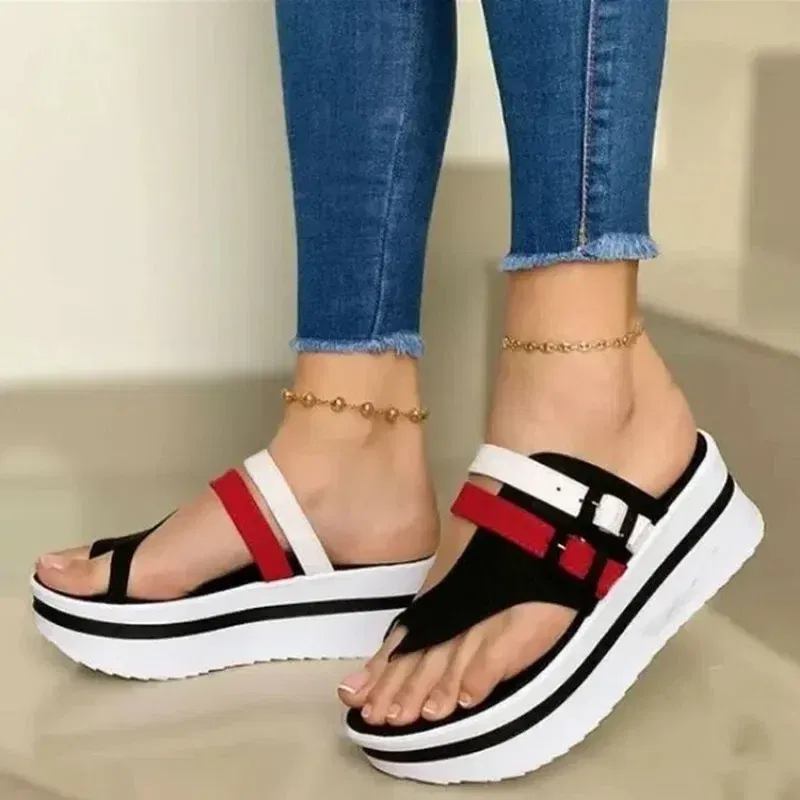 Color: Beige, Shoe Size: 42 - 2024 summer new pointed sponge cake and pointed sandals women's round toe women slippers sandal luxury sandals