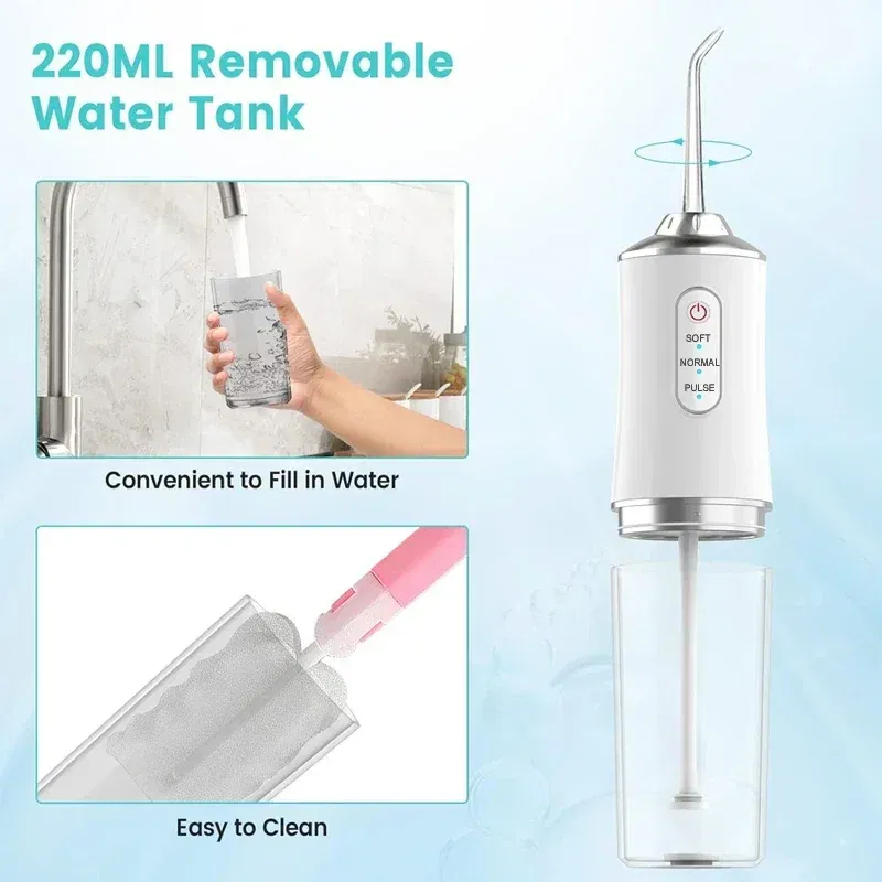Color: Pink - Xiaomi Intelligent Pulse Dental Floss Portable Cleaning 3 Modes Waterproof Rechargeable Dental Cleaner With 4 Nozzles Clean Gums