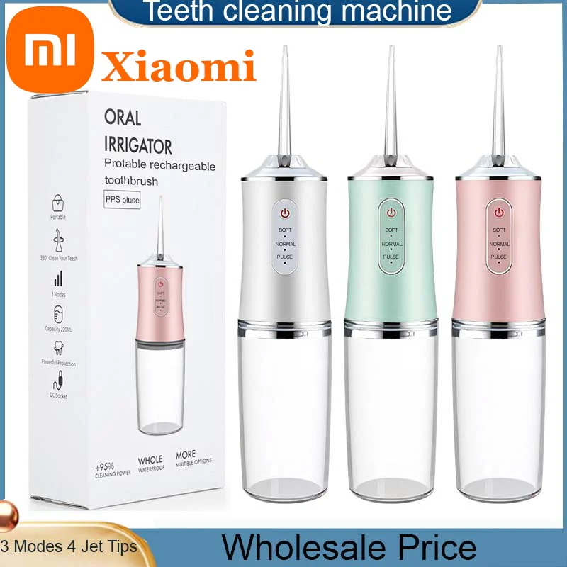 Color: Pink - Xiaomi Intelligent Pulse Dental Floss Portable Cleaning 3 Modes Waterproof Rechargeable Dental Cleaner With 4 Nozzles Clean Gums