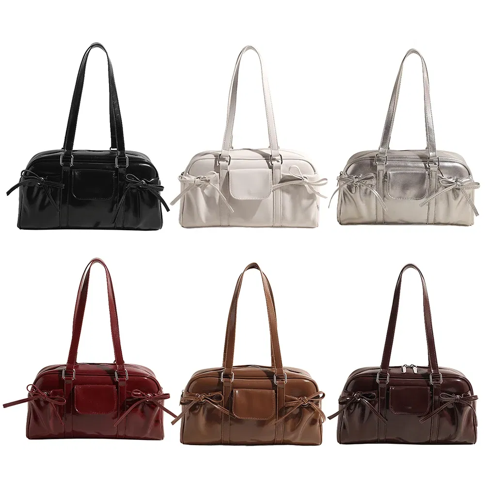 Color: WHITE, Ships From: CHINA - Stylish Women Bow Shoulder Bag in PU Leather with Multi Pockets Ideal for Casual Outings Travel and Shopping