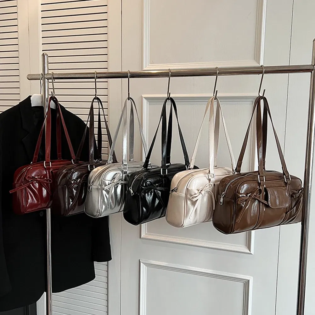 Color: WHITE, Ships From: CHINA - Stylish Women Bow Shoulder Bag in PU Leather with Multi Pockets Ideal for Casual Outings Travel and Shopping
